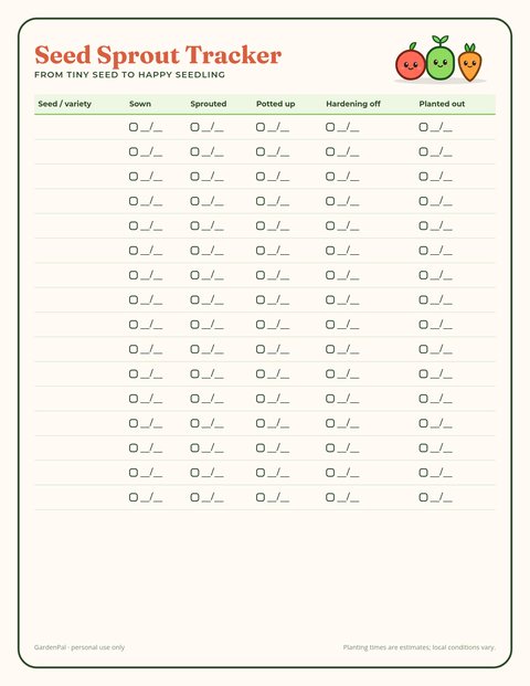 Seed Sprout Tracker printable preview